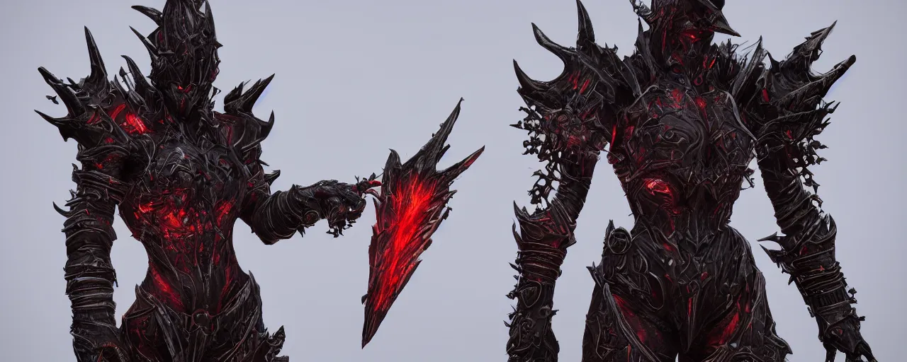 Image similar to blizzard diabo 4 lilith, symmetrical composition, centred composition, black Filigree armour, mid view, very detailed render, very realistic render, elegant render, rendered in unreal engine and cryengine