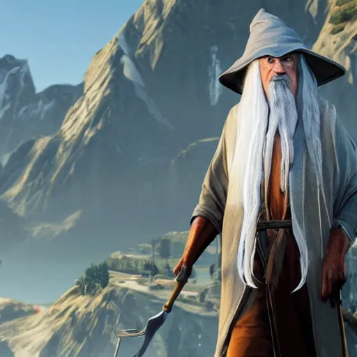 Prompt: Gandalf as a grand theft auto 5 character