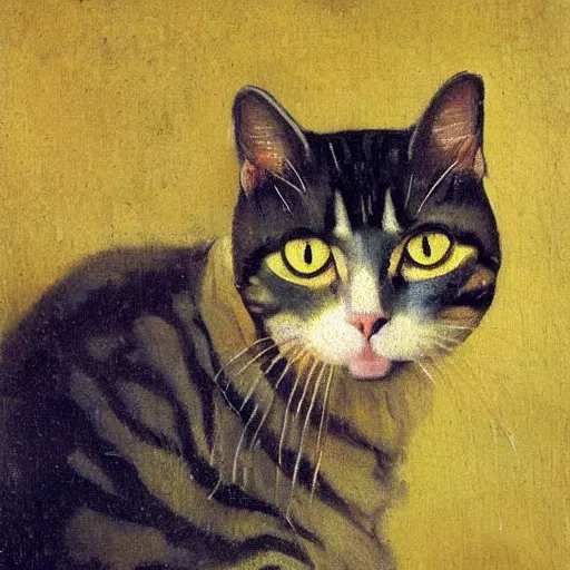 Prompt: impressionist painting of a cat by johannes vermeer