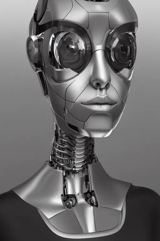 Image similar to robot with human face, female head, woman human face, human face realistic, human head, cyborg frame concept, cyborg by ales-kotnik, sci-fi android female