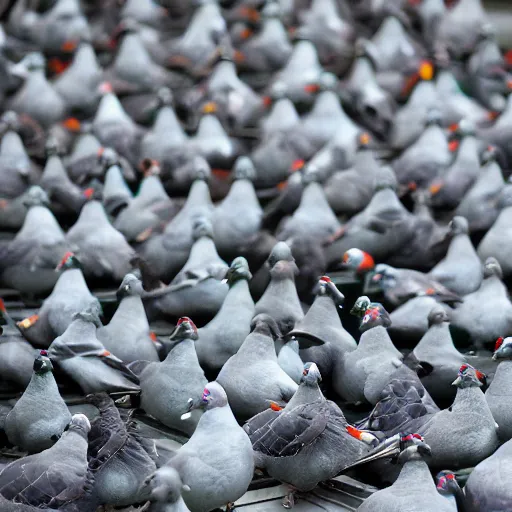 Prompt: pigeons being mass - produced on cyber gothic creation chamber, advanced, fantastic reality, 8 k resolution