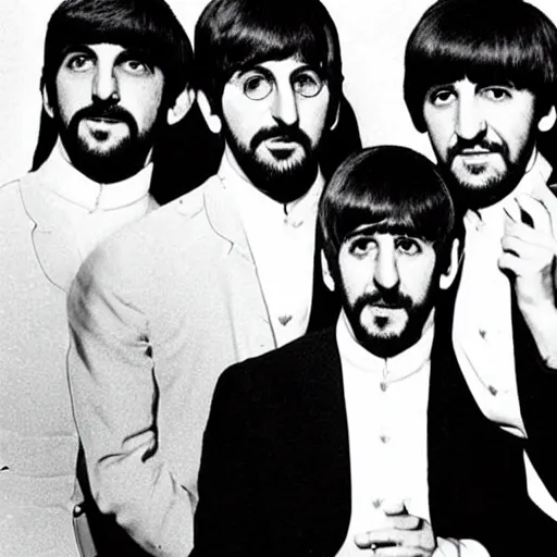 Image similar to Ringo Starr x4, The Ringles, The Beatles but every member is Ringo Starr, 1965 photograph