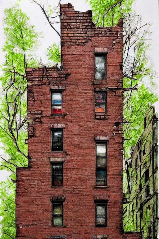 Image similar to (((((a ramshackle manhattan brick brownstone deep in the forest))))) by Phuoc Quan!!!!!!!!!!!!!!!!!!!!!!!!!!!