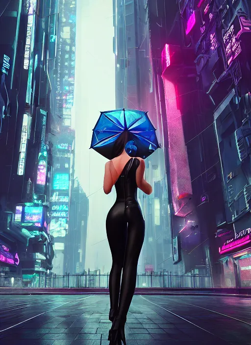 Prompt: a photo of a perfect woman holding an umbrella, futuristic city, lots of details, photorealism, cyberpunk art by fyodor vasilyev, zbrush central contest winner, cubo - futurism, synthwave, darksynth, retrowave, shot with hasselblade camera