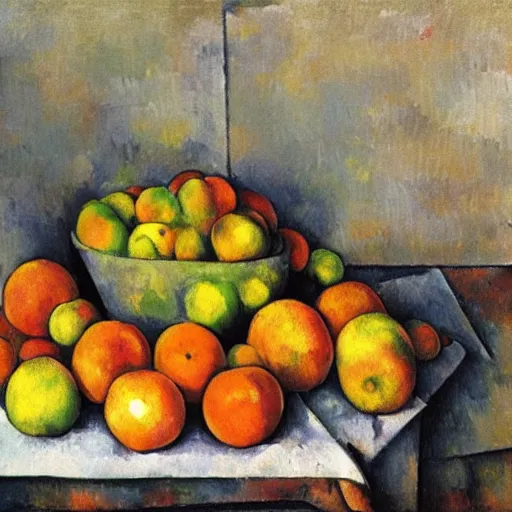 Image similar to a still - life image of a bunch of people who look like fruit in a bowl in the style of paul cezanne