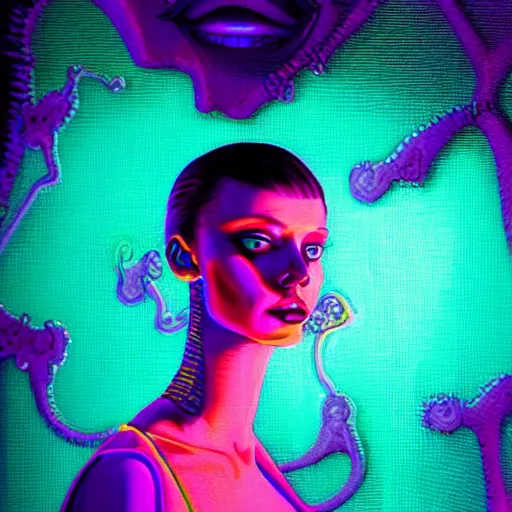 Image similar to portrait of an attractive woman dancing, ibiza techno club, night, neon lighting, by martine johanna and simon stalenhag and chie yoshii and casey weldon and wlop : : ornate, dynamic, particulate, rich colors, intricate, elegant, highly detailed, vogue, harper's bazaar art, fashion magazine, smooth, sharp focus, 8 k