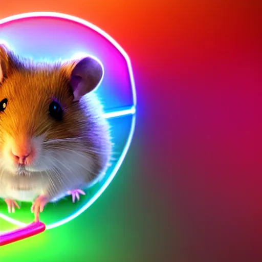 Image similar to cyberpunk hamster! holding rainbow! gem! crystal, neon lights, light reflection, 8 k, hd