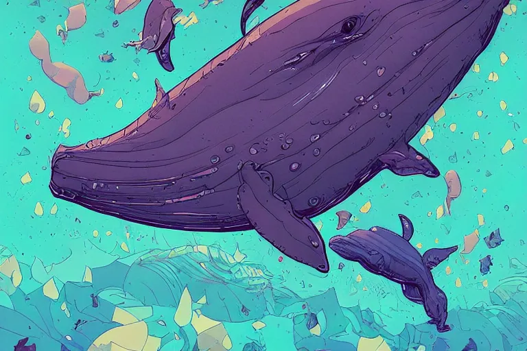 Prompt: cell shaded whale loud colors, post grunge, concept art by josan gonzales and wlop, by james jean, victo ngai, david rubin, mike mignola, laurie greasley, highly detailed, sharp focus, trending on artstation, hq, deviantart, art by artgem