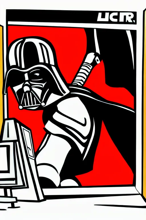 Image similar to an illustration of darth vader watching tv in the style of lichtenstein