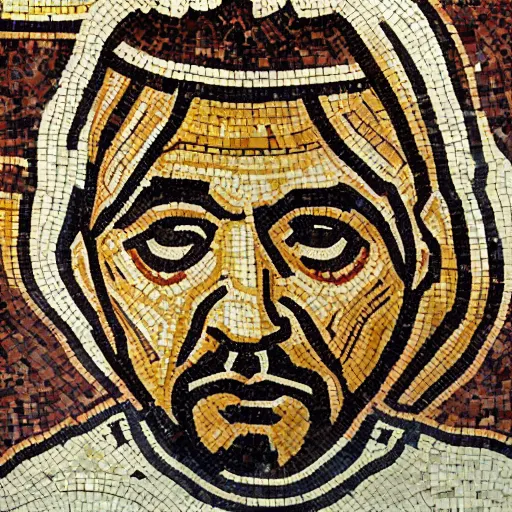 Prompt: roman mosaic of coach Tomlin celebrating a Superbowl win