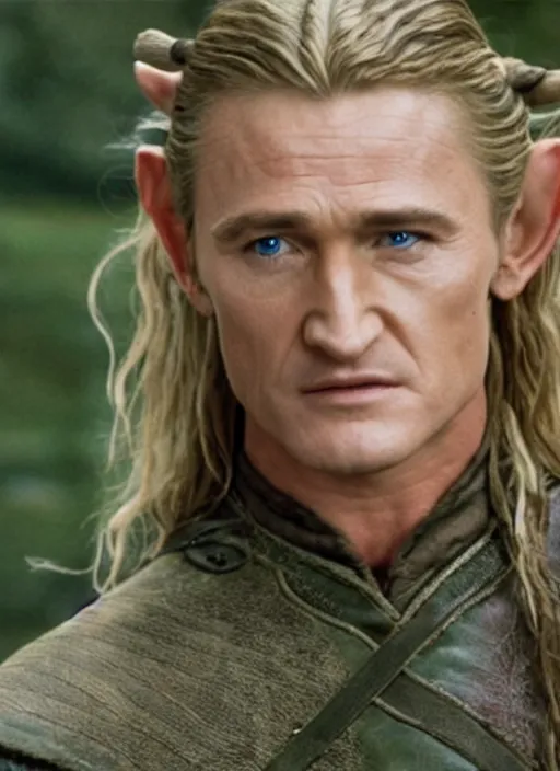 Image similar to film still of Sean Penn as Legolas in The Lord of the Rings, 4k