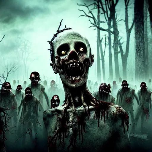 Prompt: creepy nightmare fuel zombie horde apocalypse, cinematic, cinematography, still, incredible detail, photorealistic, epic, horror, scary, terrifying, spooky, bone chilling, render, living dead, ghouls, monsters, vfx, cgi, render, movie poster art