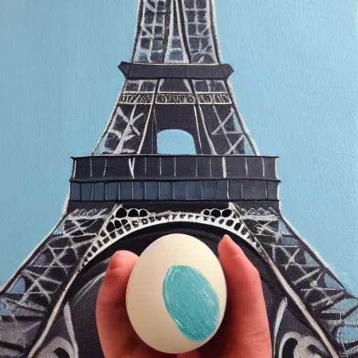 Image similar to A polar bear painting easter eggs in front of the Eiffel Tower