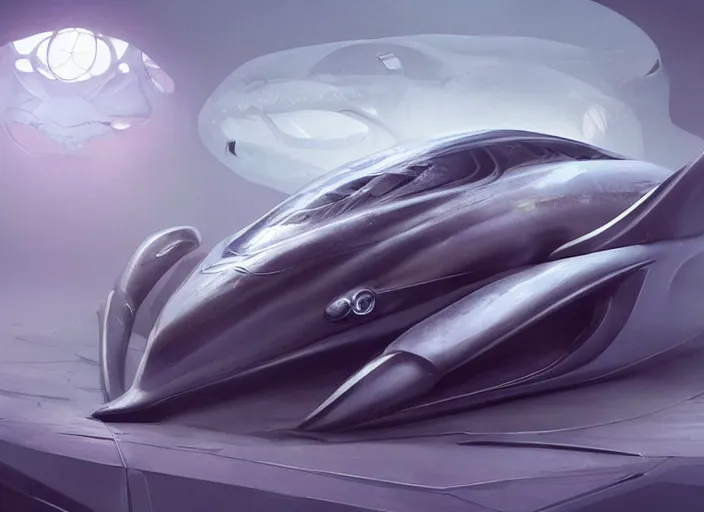 Image similar to beautiful concept design of a car that looks almost like a fish, a shark or a whale. car design by cory loftis, fenghua zhong, ryohei hase, ismail inceoglu, ruan jia, henrik fisker, bruce kaiser, scott robertson, dmitry mazurkevich, doruk erdem, and jon sibal. volumetric light