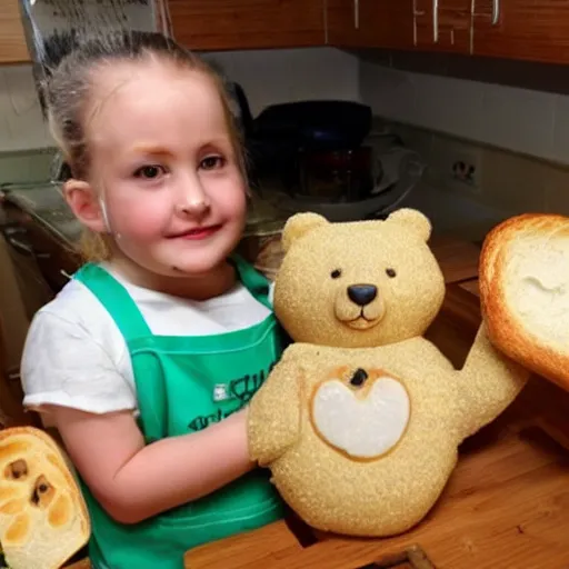 Prompt: a photo of cute bears baking bread