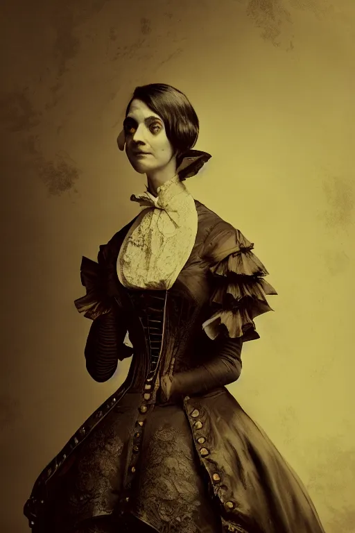 Image similar to wet plate photograph of an anthropomorphic turtle as a victorian - era woman in a dress, dramatic lighting, highly detailed, digital painting, artstation, concept art, smooth, sharp focus, illustration, art by wlop, mars ravelo and greg rutkowski