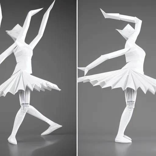 Image similar to origami dancer in white paper, 3 d render, ultra - detailed, on white background, studio shot