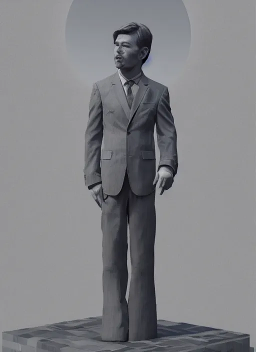 Image similar to a sculpture of a man standing next to a tall vase, a raytraced image by Hikari Shimoda, polycount, video art, vray tracing, ray tracing, rendered in unreal engine