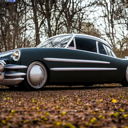 Prompt: Photoshoot of 1950s car designed by H R Giger, XF IQ4, f/1.4, ISO 200, 1/160s, 8K, RAW, unedited, symmetrical balance, in-frame