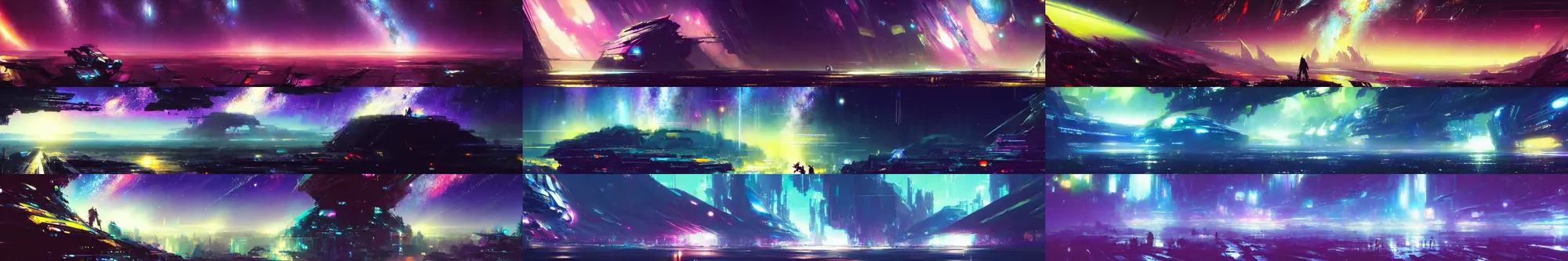 Prompt: milky way concept art, vibrant colour, john berkey, beeple, wlop, makoto shinkai, yoji shinkawa, wadim kashin, artstation, 4k