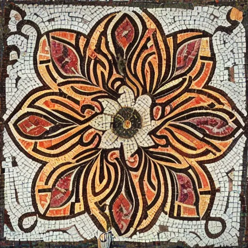 Image similar to a beautiful roman mosaic of a fractal rose, circa 1 0 0 ad, rome