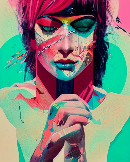 Image similar to an ultradetailed beautiful painting of a stylish woman with colorful band aids, rave concert poster, retro, conrad roset, greg rutkowski, flume cover art,