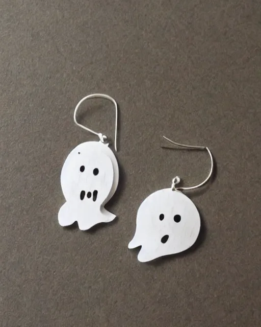 Image similar to cute funny ghost, 2 d lasercut wood earrings, ultra realistic, concept art, intricate details, highly detailed, trending on artstation, trending on deviantart