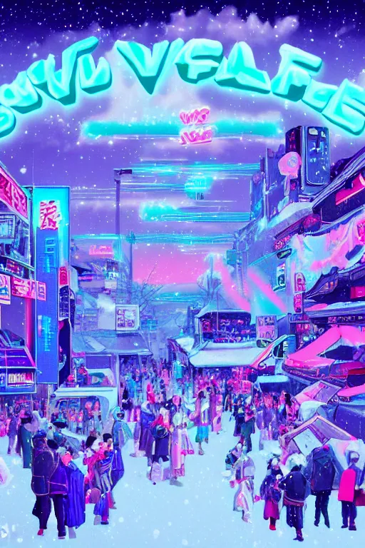 Prompt: snow festival yuki matsuri, epic retrowave art, trending on art station