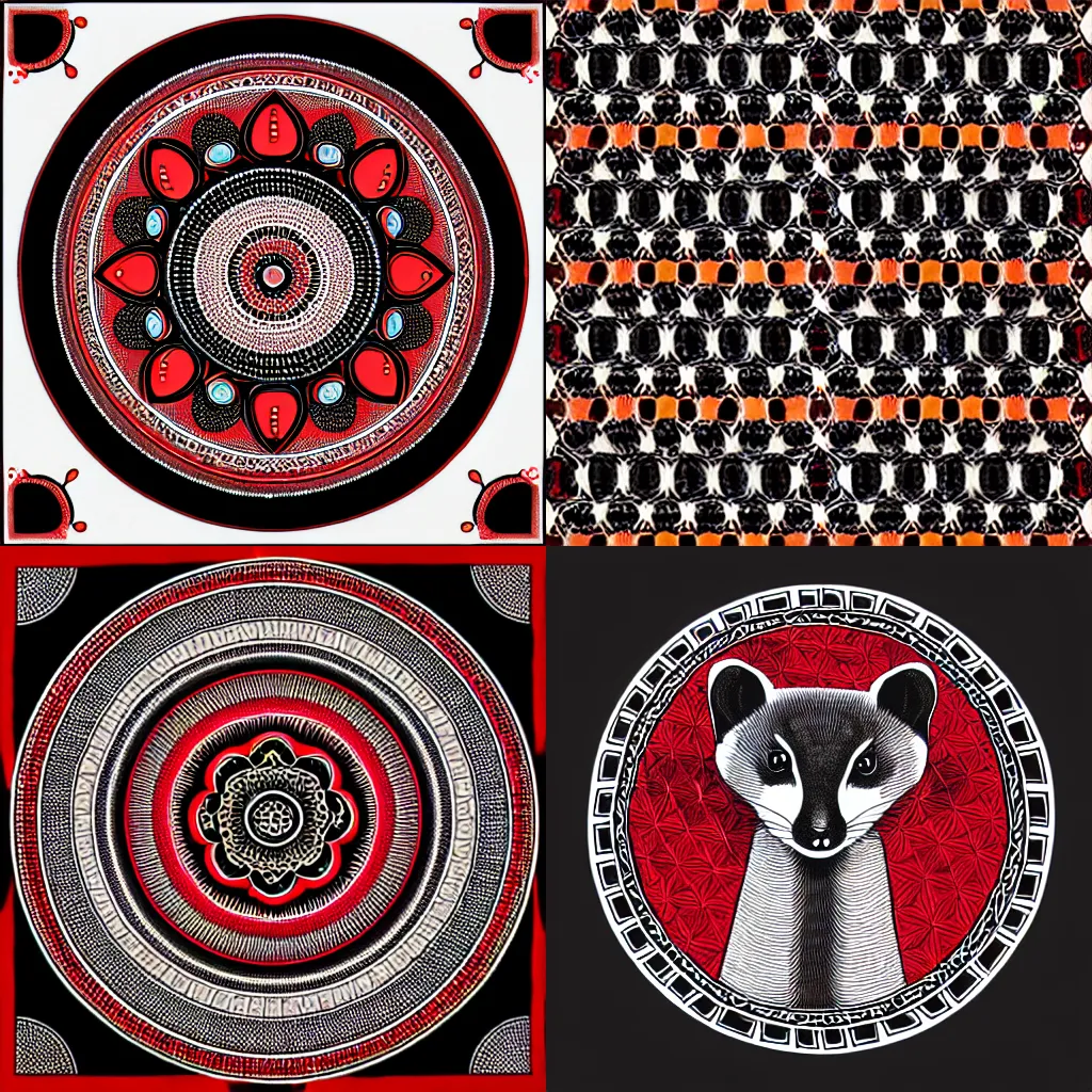 Prompt: weasel, red - black, mandala