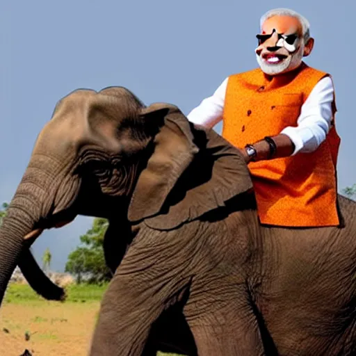 Prompt: narendra modi riding an elephant