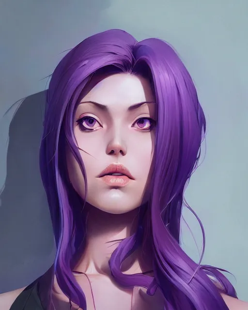 Image similar to beautiful female purple hair tattoo symmetrical face eyes happy full length fantasy art icon, 2d art cover , official fanart behance hd artstation by Jesper Ejsing, by RHADS, Makoto Shinkai and Lois van baarle, ilya kuvshinov, rossdraws