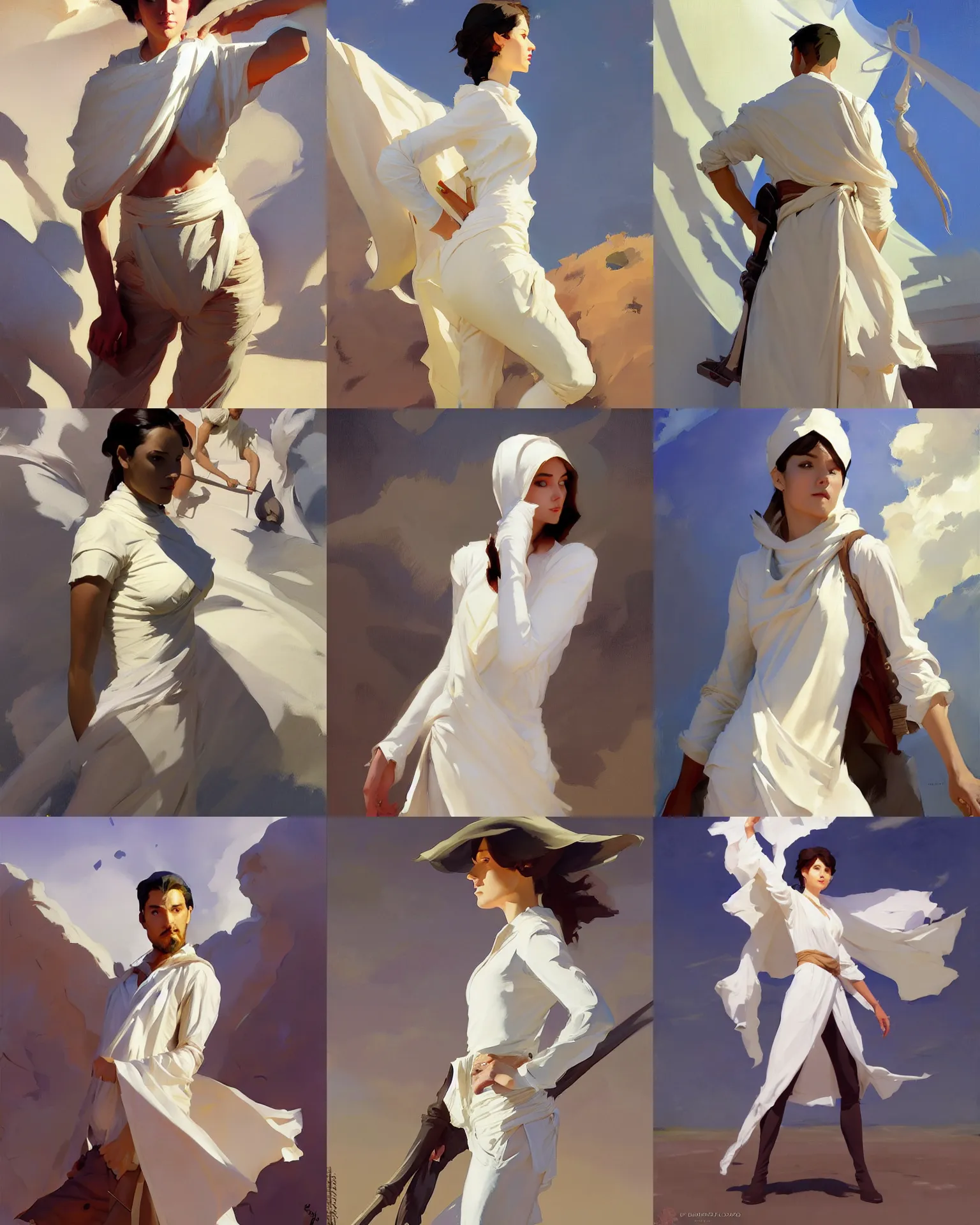 Prompt: white cloth fabric jodhpurs greg manchess painting by sargent and leyendecker, studio ghibli, fantasy, medium shot, asymmetrical, intricate, elegant, matte painting, illustration, hearthstone, by greg rutkowski, by greg tocchini, by james gilleard, by joe fenton