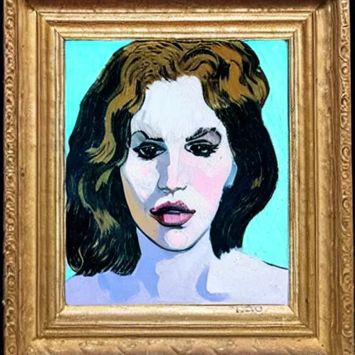 Prompt: portrait of lana del rey smoking a cigarette, oil painting, by van gogh