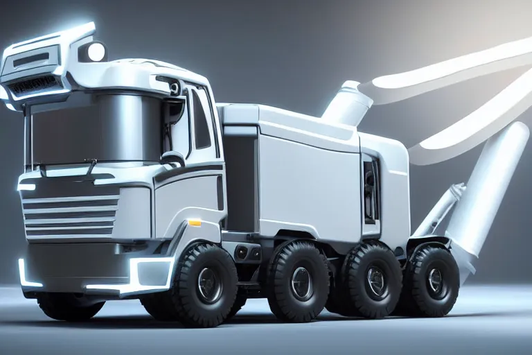 Image similar to still photo of a futuristic remote control truck, highly detailed, photorealistic portrait, bright studio setting, studio lighting, crisp quality and light reflections, unreal engine 5 quality render