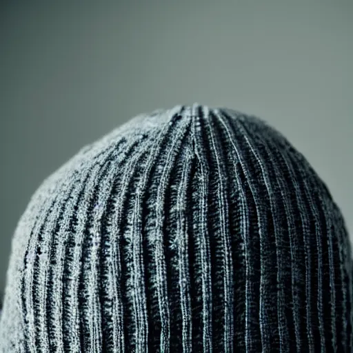 Image similar to a professional focus studio photograph close - up shot of a beanie, professional lighting, studio lighting, dramatic, realistic