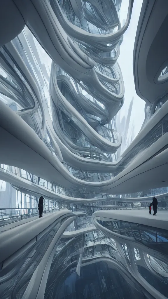 Image similar to the inside of a very tall building, big pods, big windows, octane render, warm colour scheme, white, cyberpunk architecture by zaha hadid, cinematic, scenery, unreal engine, render, cgsociety, modernism, futuristic, artstation, sci - fi, high detail, high quality, close up angle, people walking