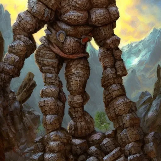 Image similar to dungeons and dragons, rogue rock climbing up the fossilised golem like remains of an ancient giant, very detailed, fantasy art, portrait