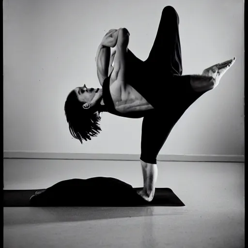 Image similar to portrait of nosferatu doing yoga, sport photography