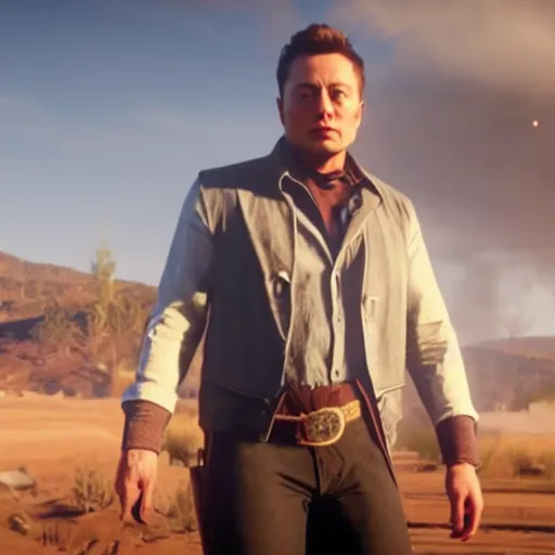 Image similar to Film still of Elon Musk, from Red Dead Redemption 2 (2018 video game)