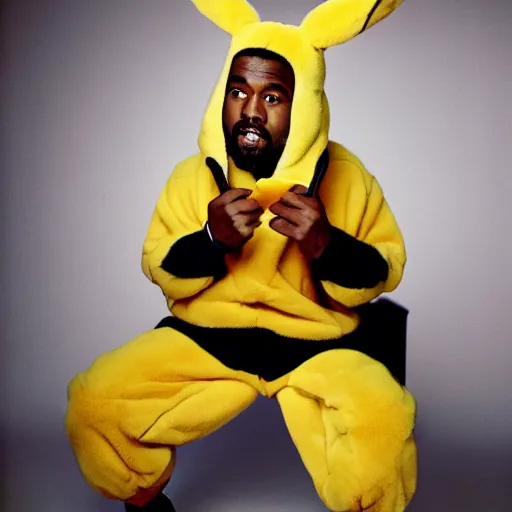 Prompt: Kanye West in a pikachu outfit for a 1990s sitcom tv show, Studio Photograph, portrait C 12.0