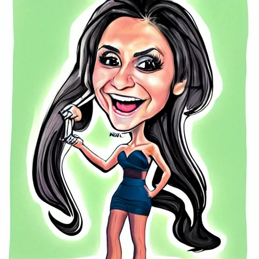 Image similar to Cartoon caricature of Nina Dobrev, silly