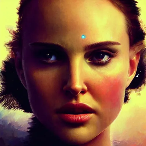 Prompt: a expressive portrait of natalie portman in dramatic lighting, depth of field background, artstation, award - winning realistic sci - fi concept art by jim burns and greg rutkowski, beksinski, a realism masterpiece, expressive color palette, james gilleard, bruegel, alphonse mucha, and yoshitaka amano