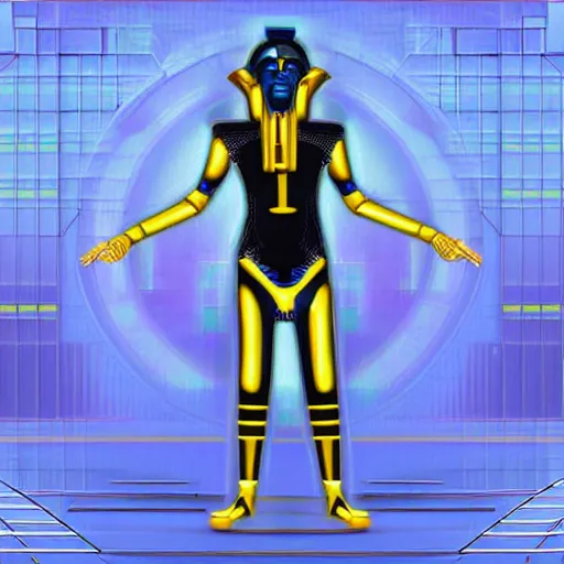 Prompt: a futurist cybernetic pharaoh, future perfect, award winning digital art