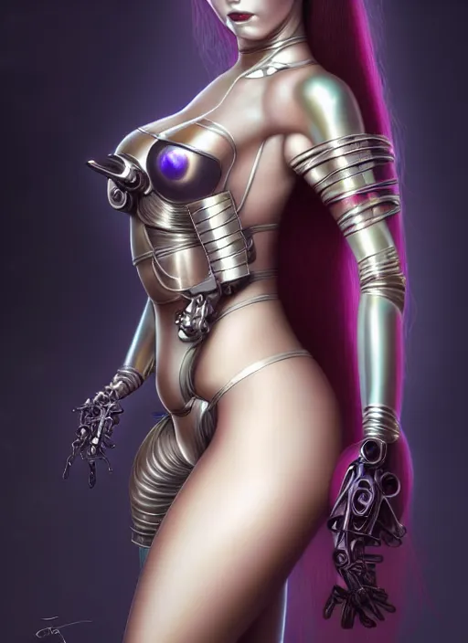 Prompt: organic seductive Geisha cyborg, pearlescent skin, diffuse lighting, fantasy, intricate, elegant, highly detailed, lifelike, photorealistic, digital painting, artstation, illustration, concept art, different full body view, smooth, sharp focus, art by John Collier and Albert Aublet and Leonardo da vinci and Krenz Cushart and Artem Demura and Alphonse Mucha