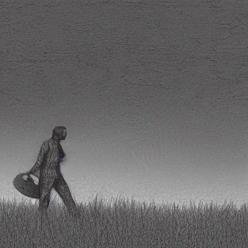 Prompt: digital drawing of a man in a field by murugiah