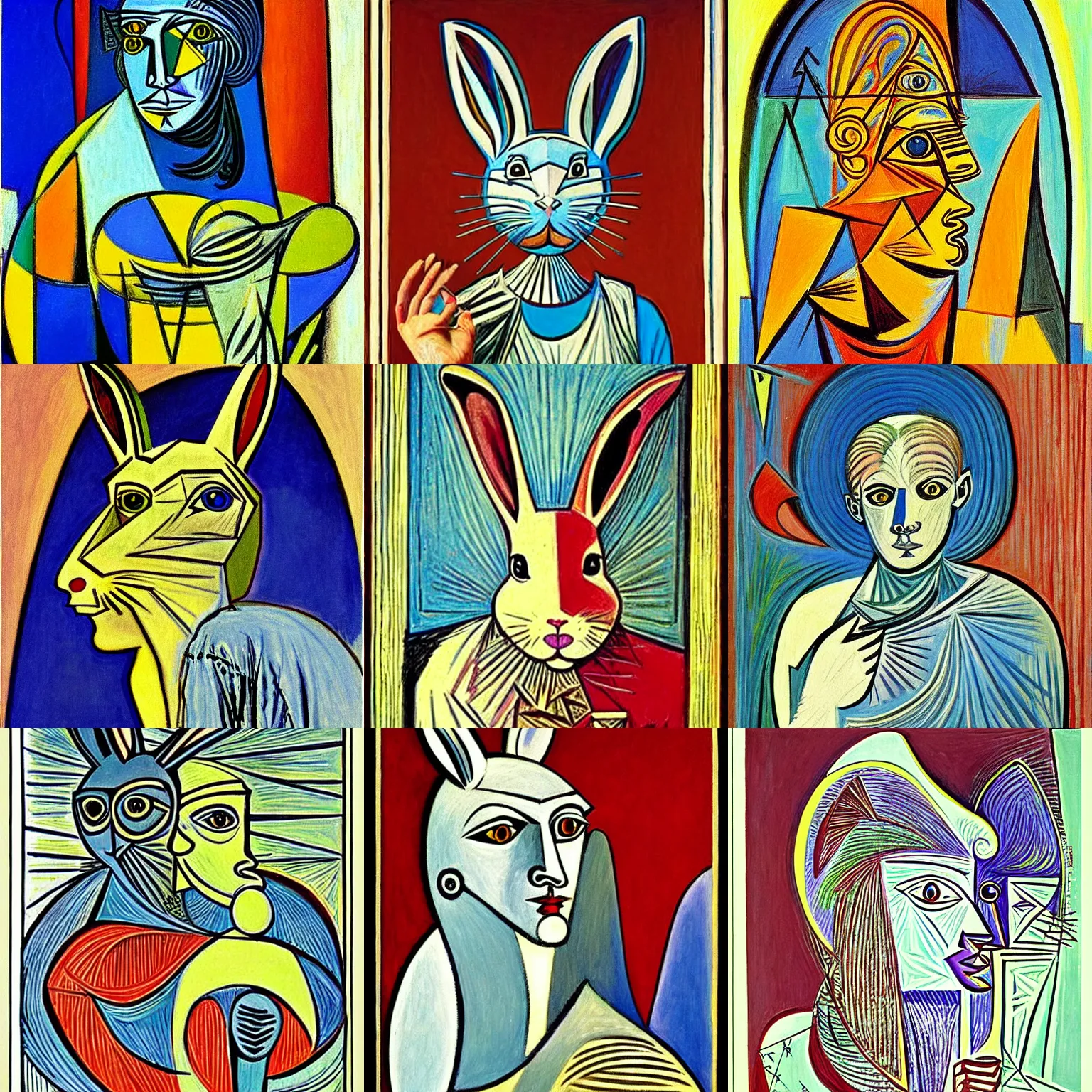 Prompt: by beautiful picasso moebius with rederer octain painted greek rabbit god portrait of and