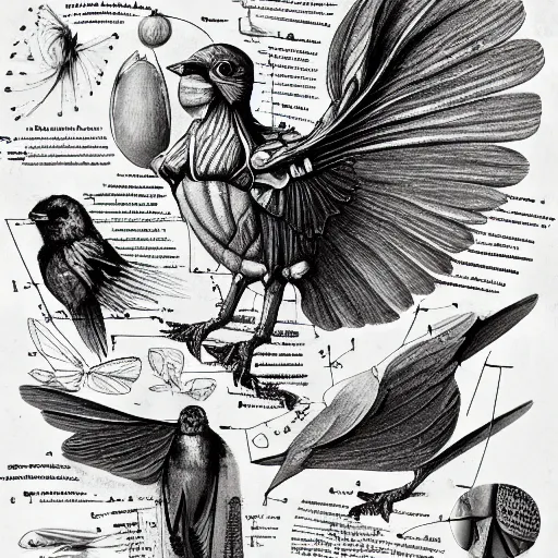 Prompt: anatomy of a bird, da vinci notes, ultradetailed, artstation