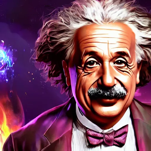 Image similar to portrait of albert einstein as willy wonka, league of legends amazing splashscreen artwork, fantasy, splash art, natural light, elegant, photorealistic facial features, intricate, fantasy, detailed face, atmospheric lighting, anamorphic lens flare, cinematic lighting, league of legends splash art, hd wallpaper, ultra high details by greg rutkowski