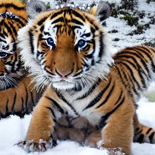 Image similar to tiger cubs playing in the snow