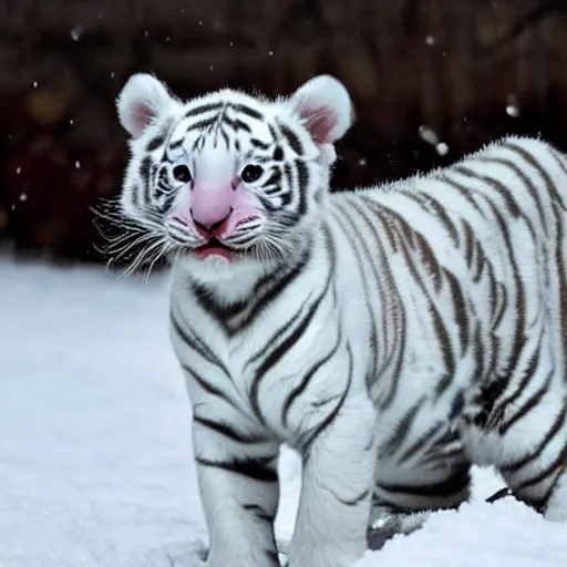 Image similar to a baby white tiger playing in the snow, cutest award winning picture